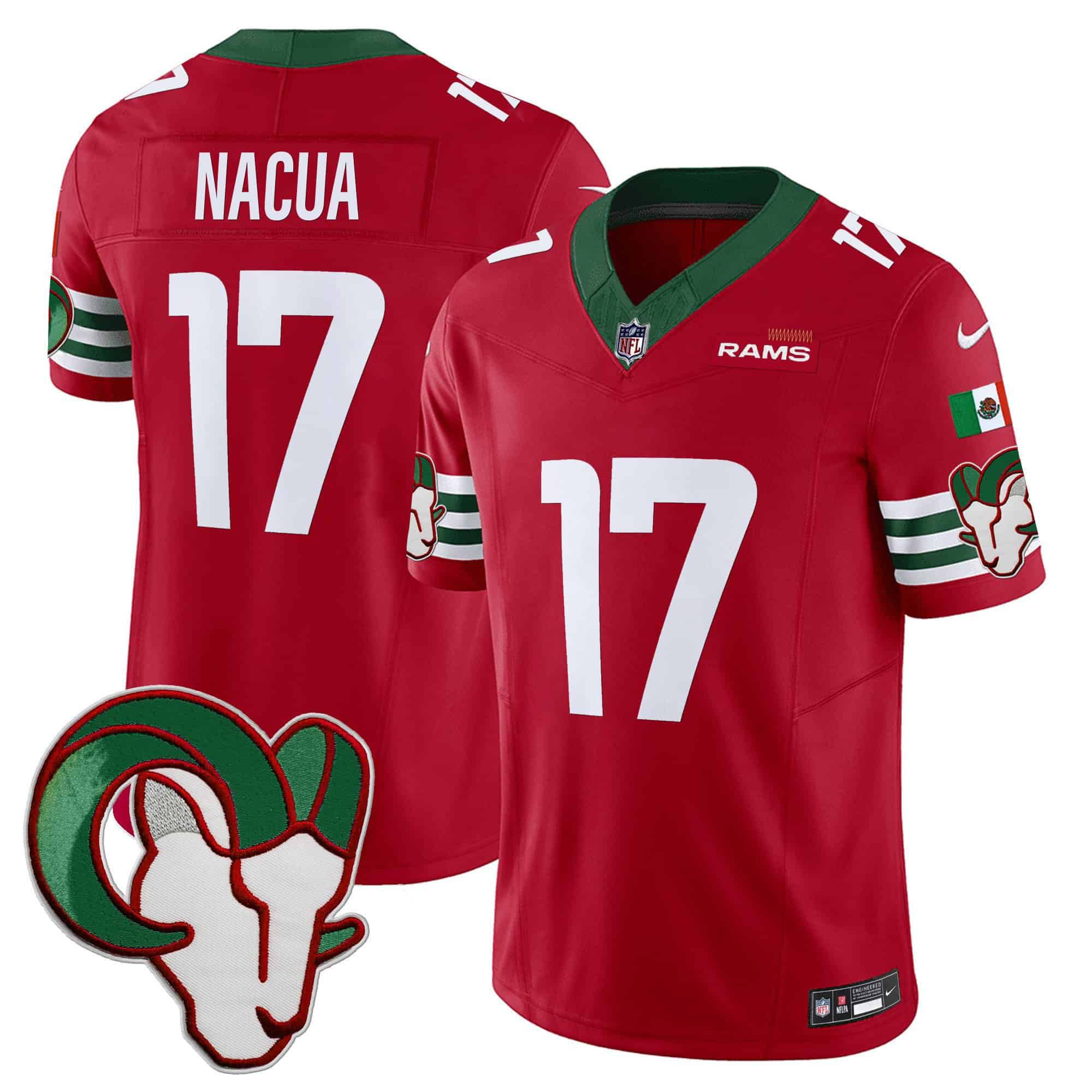 Men Los Angeles Rams #17 Nacua Red 2024 Nike Mexico Vapor Limited NFL Jersey style 1